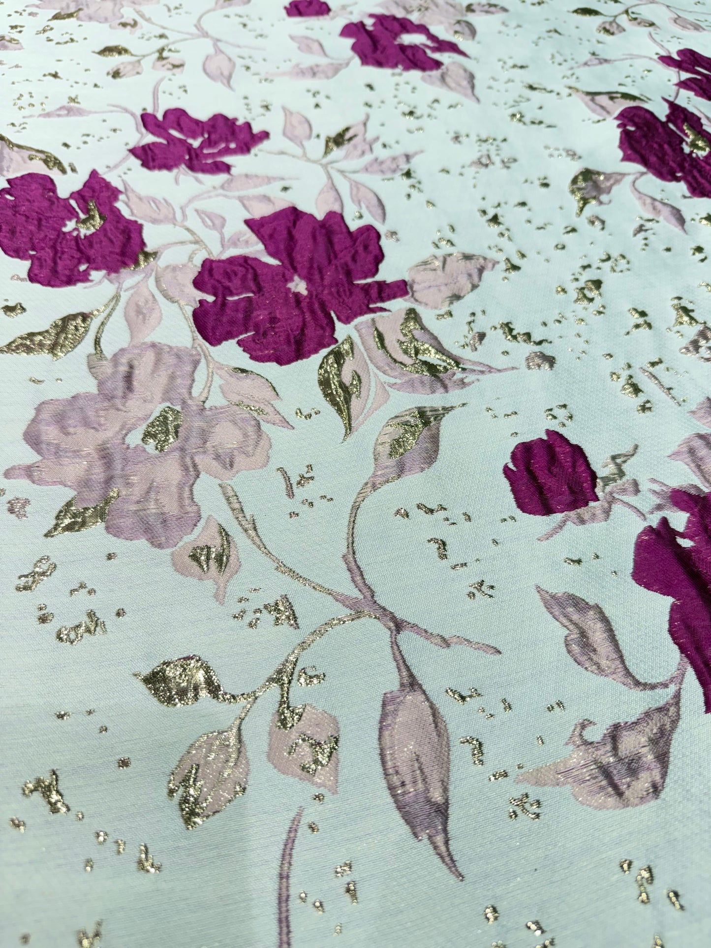 Pink Floral Golden Brocade 56" Fabric