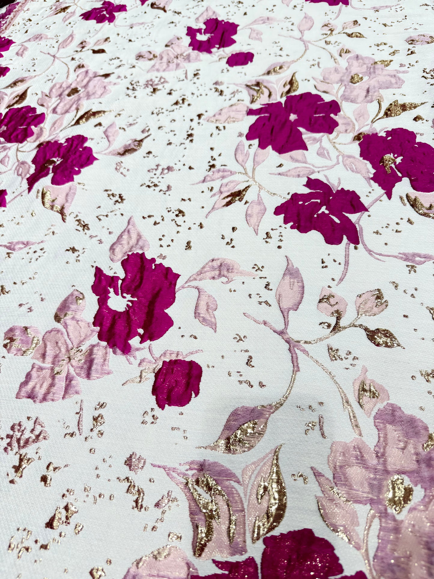 Pink Floral Golden Brocade 56" Fabric