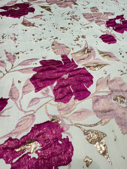 Pink Floral Golden Brocade 56" Fabric