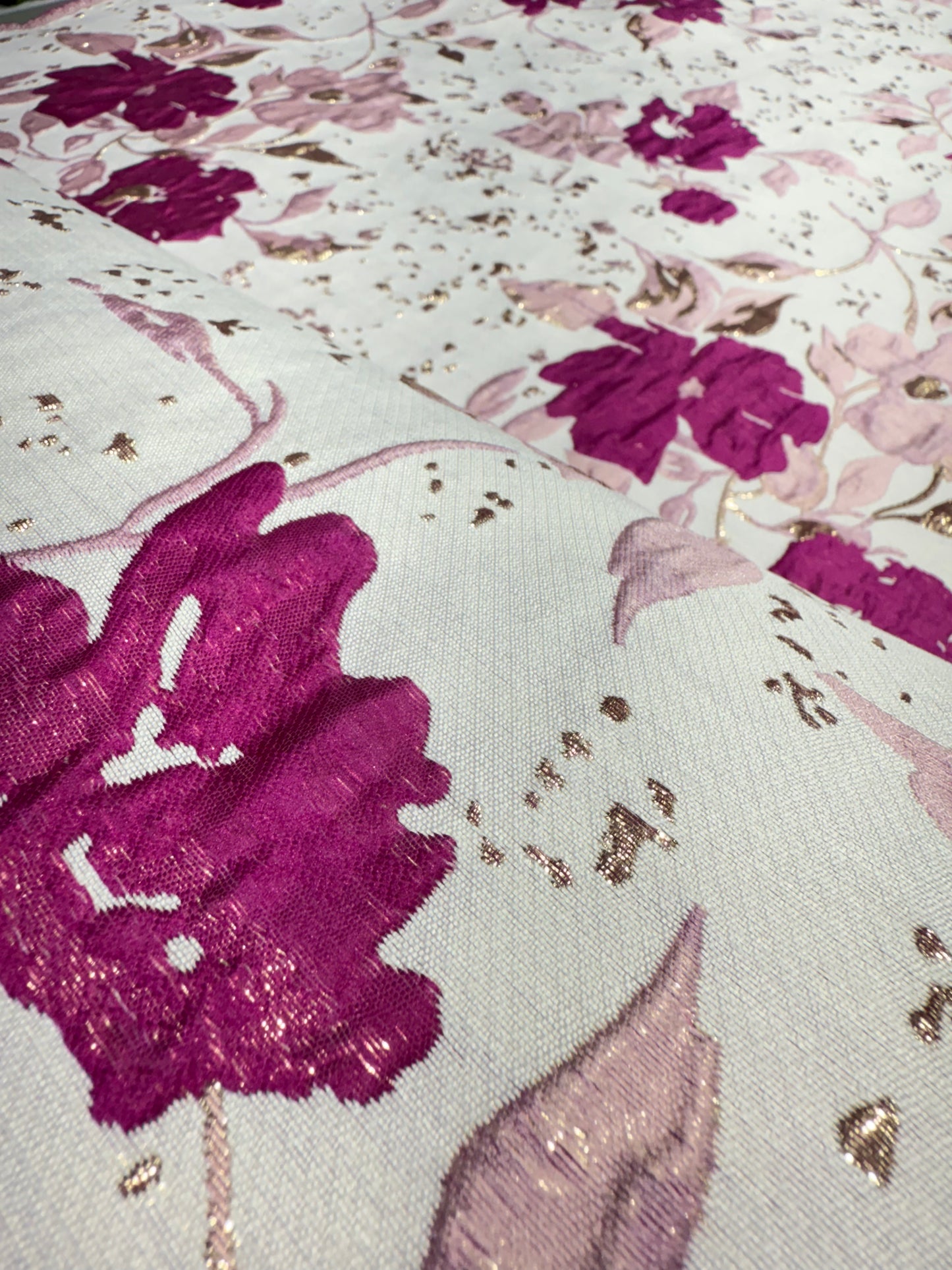 Pink Floral Golden Brocade 56" Fabric