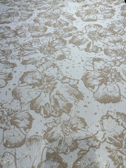 Brown Floral Golden Brocade 56" Fabric