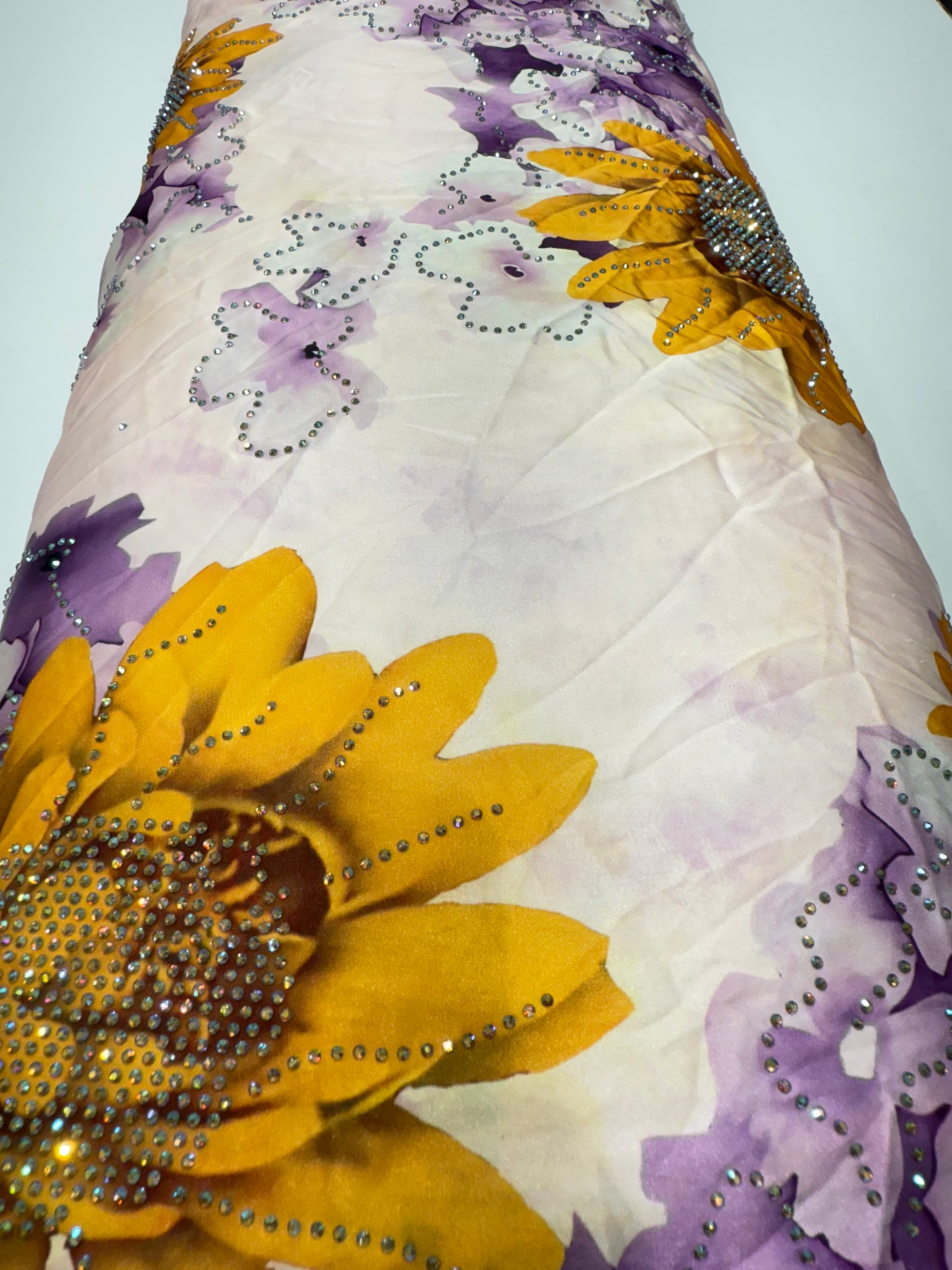 Yellow Printed Floral Stonework Fabric