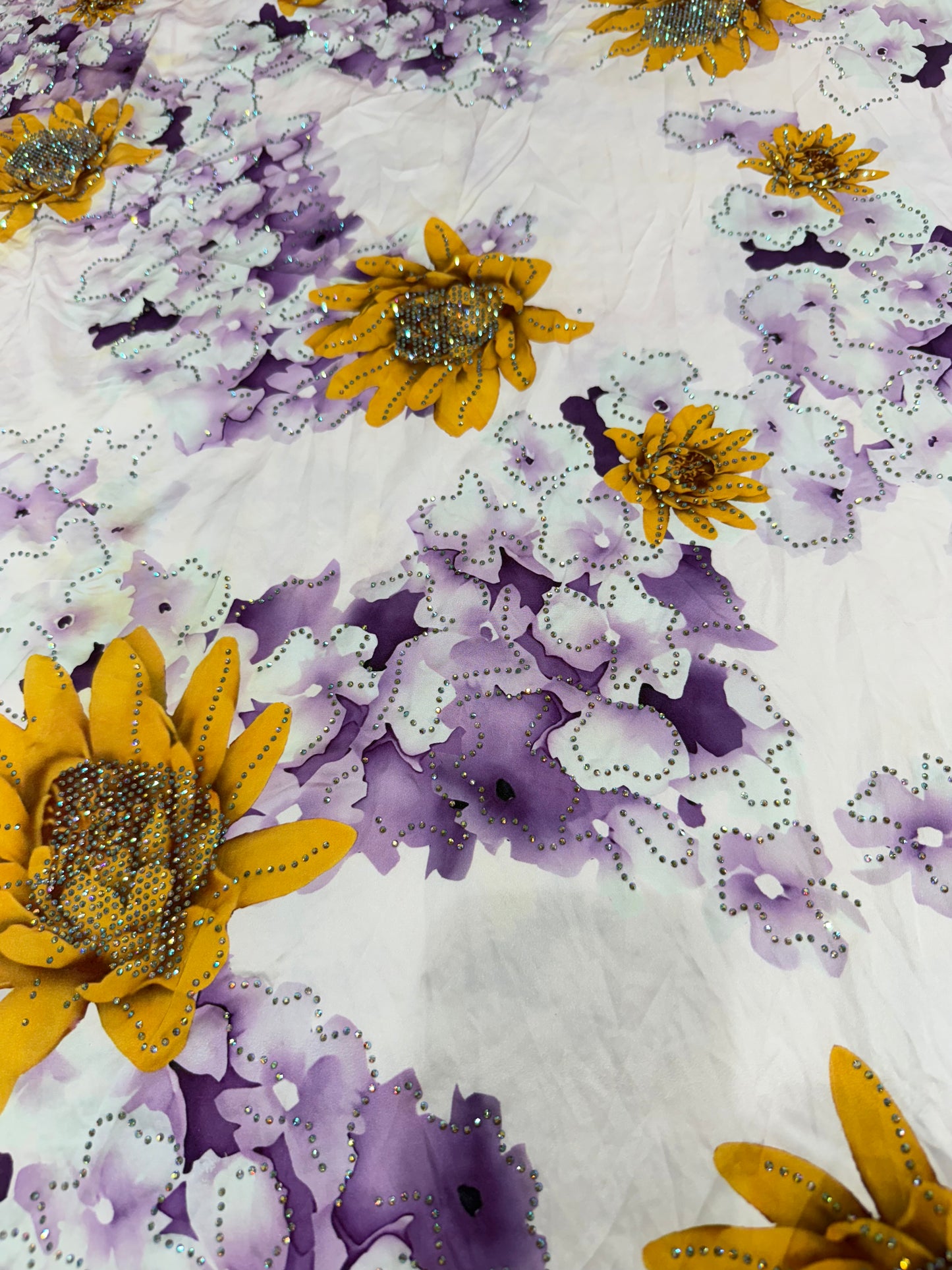 Yellow Printed Floral Stonework Fabric