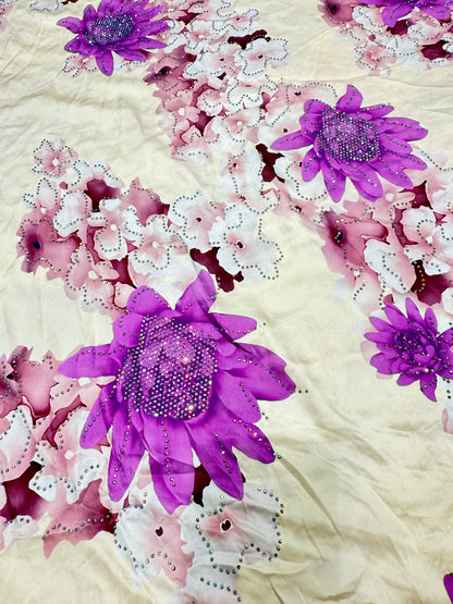 Purple Printed Floral Stonework Fabric