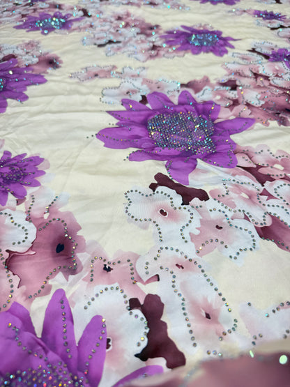 Purple Printed Floral Stonework Fabric