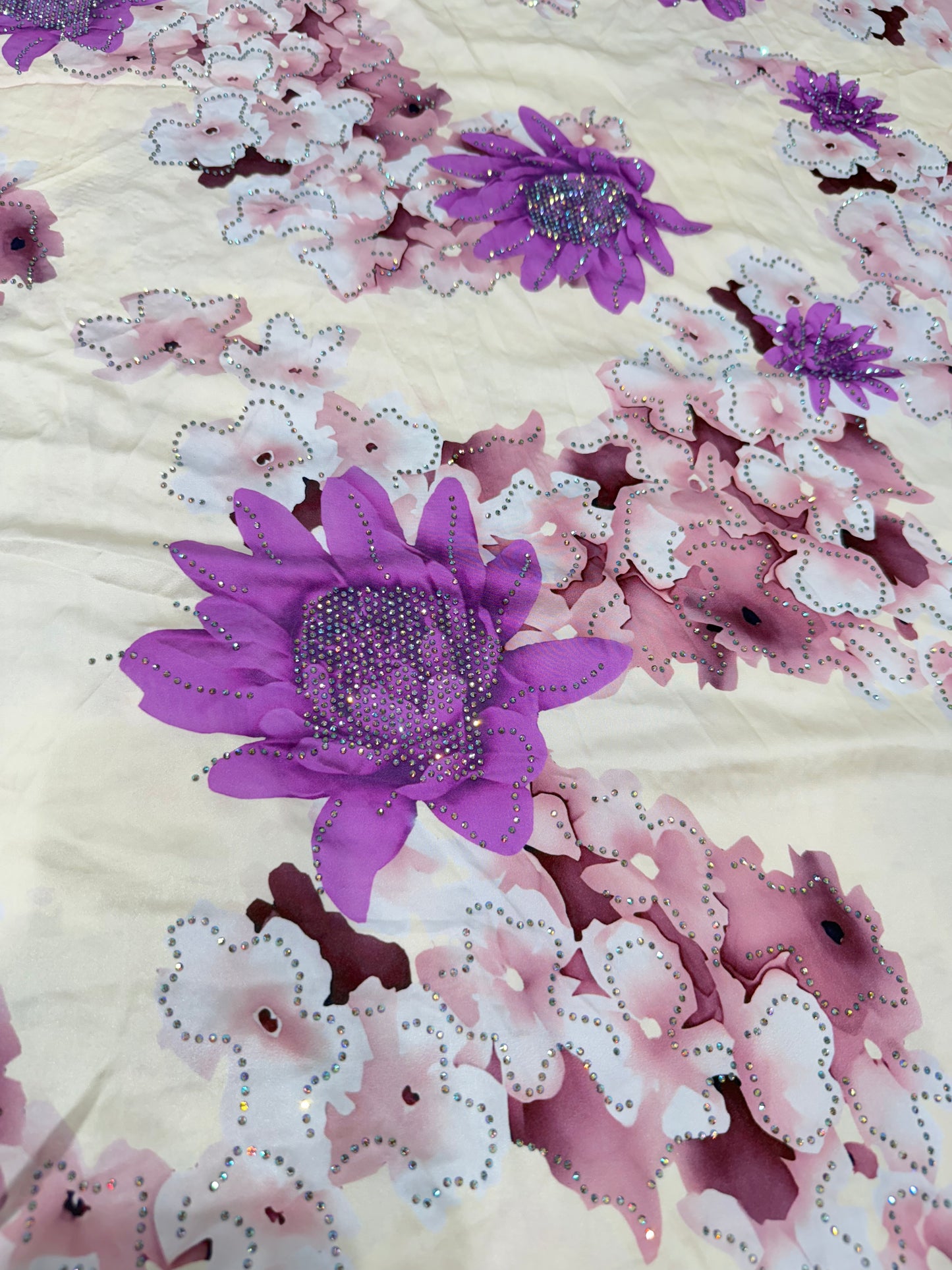 Purple Printed Floral Stonework Fabric