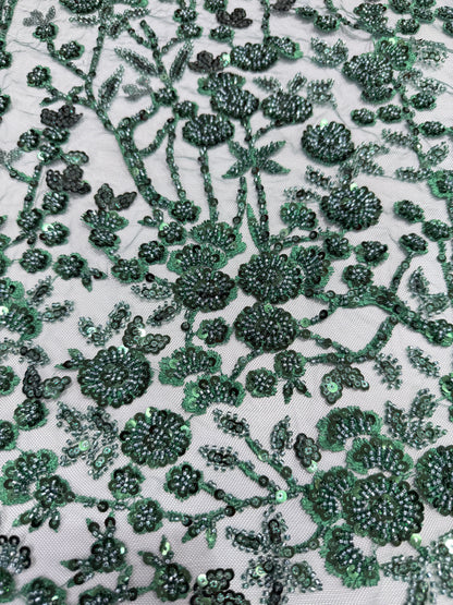 Opal Green Sequin Beaded Handwork Net 56" Fabric