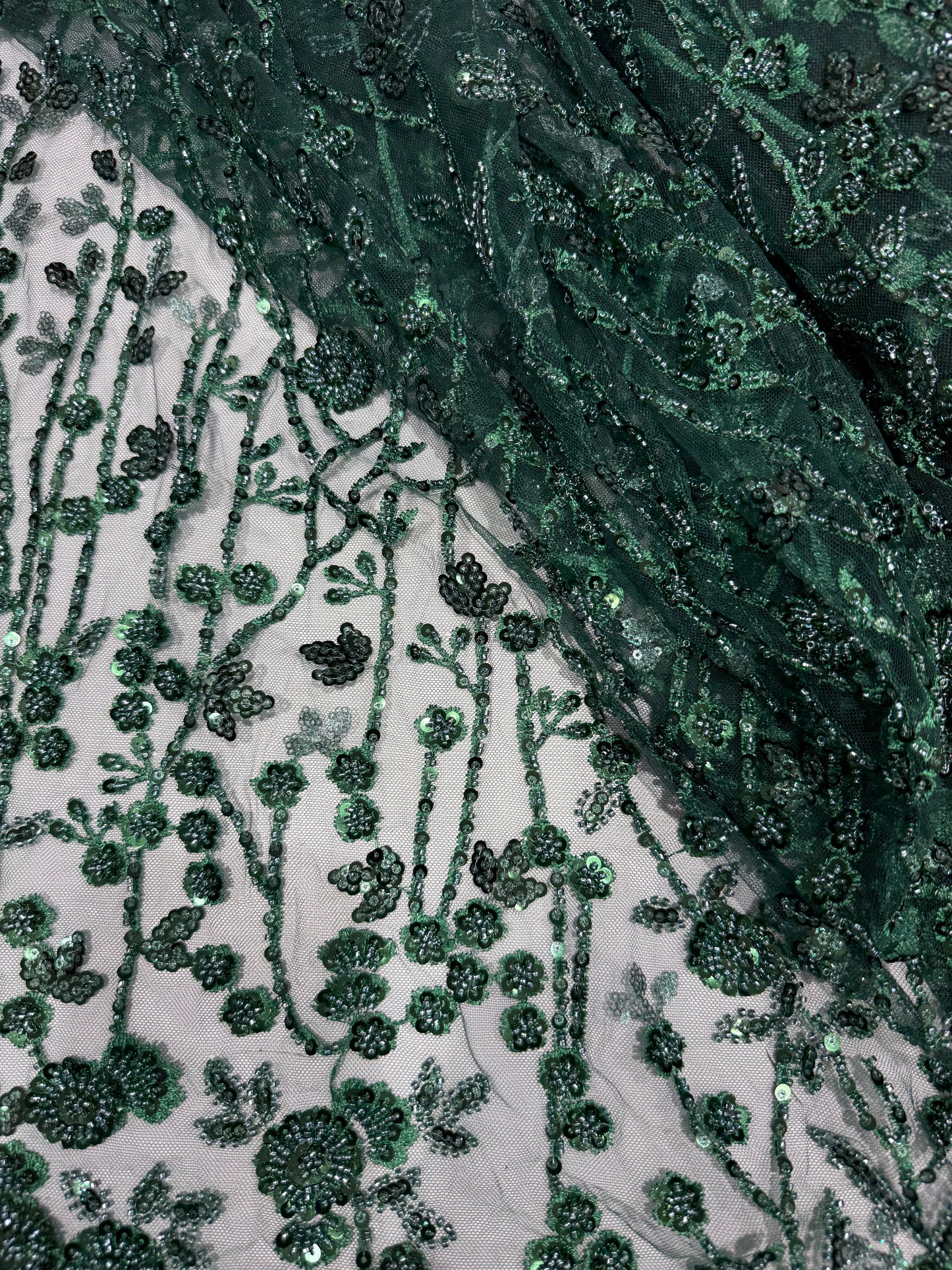 Opal Green Sequin Beaded Handwork Net 56" Fabric