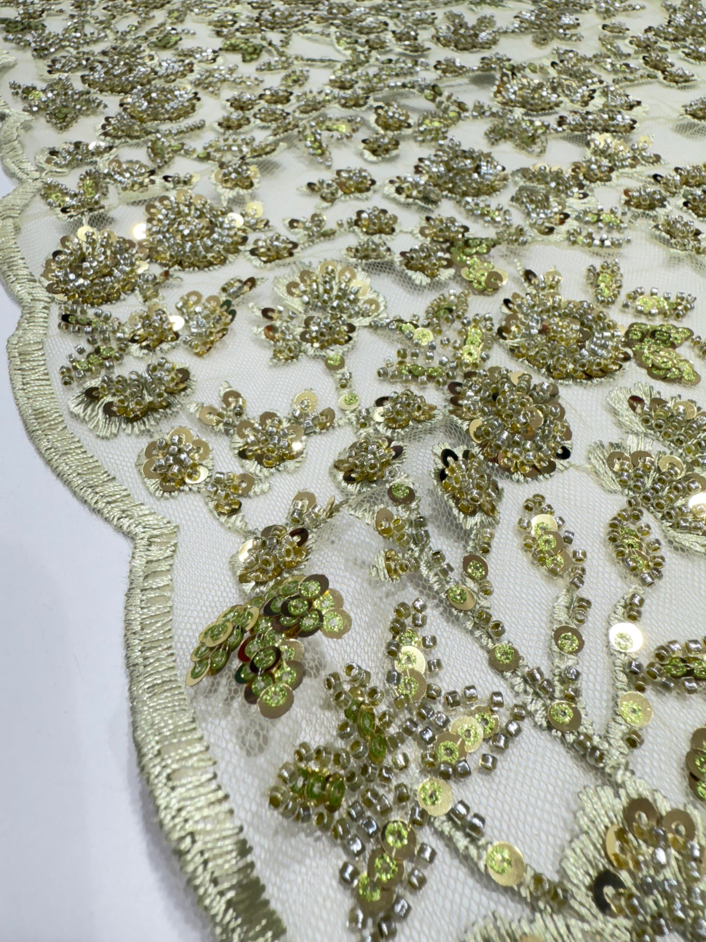 Parrot Green Glory Sequin Beaded Handwork Net 56" Fabric
