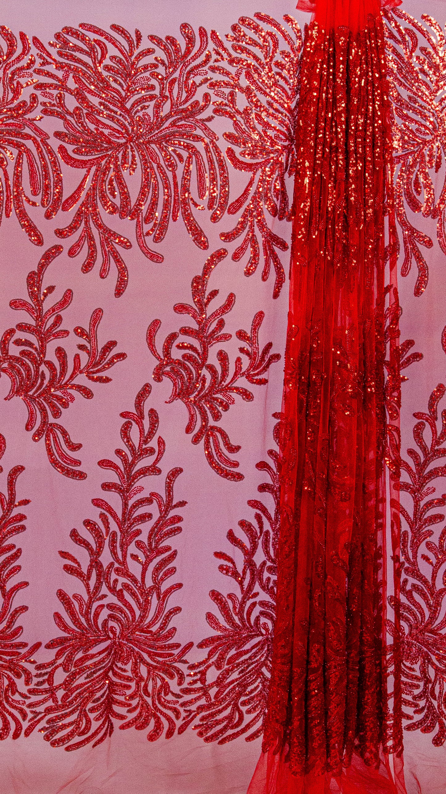 Wavy Floral Lace Red 54" Lace Fabric