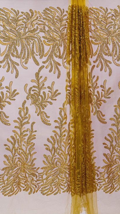 Wavy Floral Gold 54" Lace Fabric