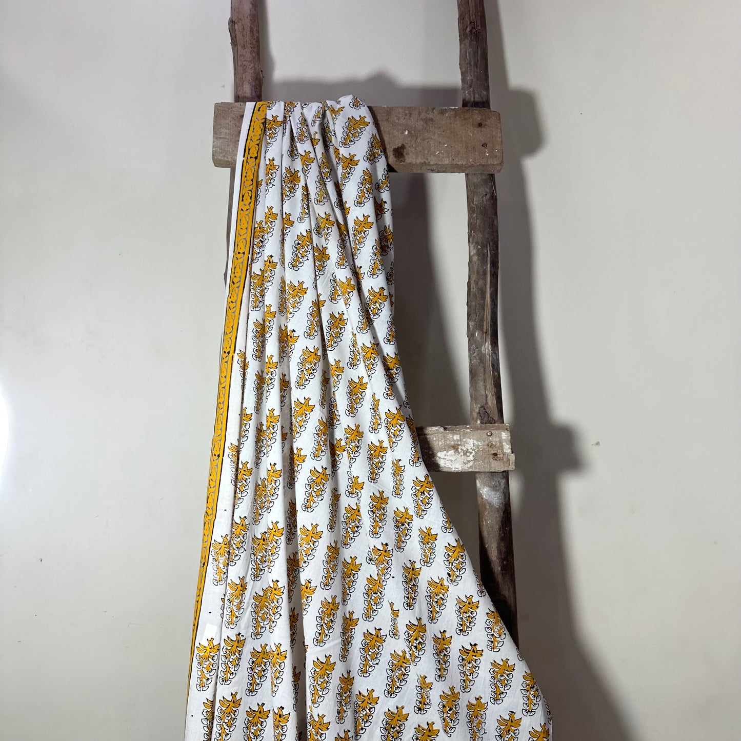 Mul Cotton Yellow print organic Handloom printed fabric