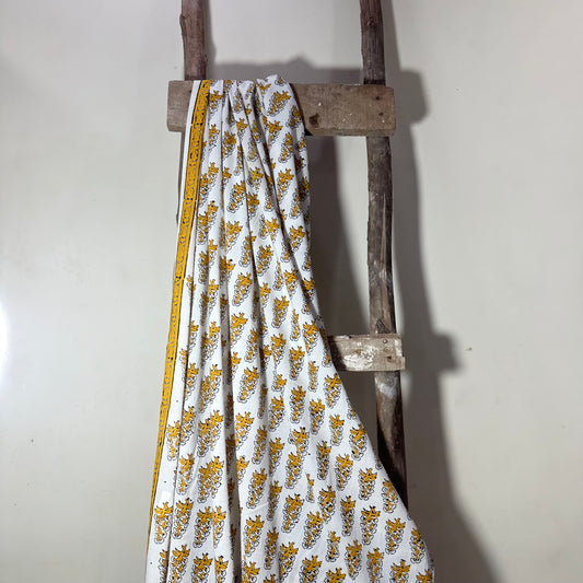 Mul Cotton Yellow print organic Handloom printed fabric