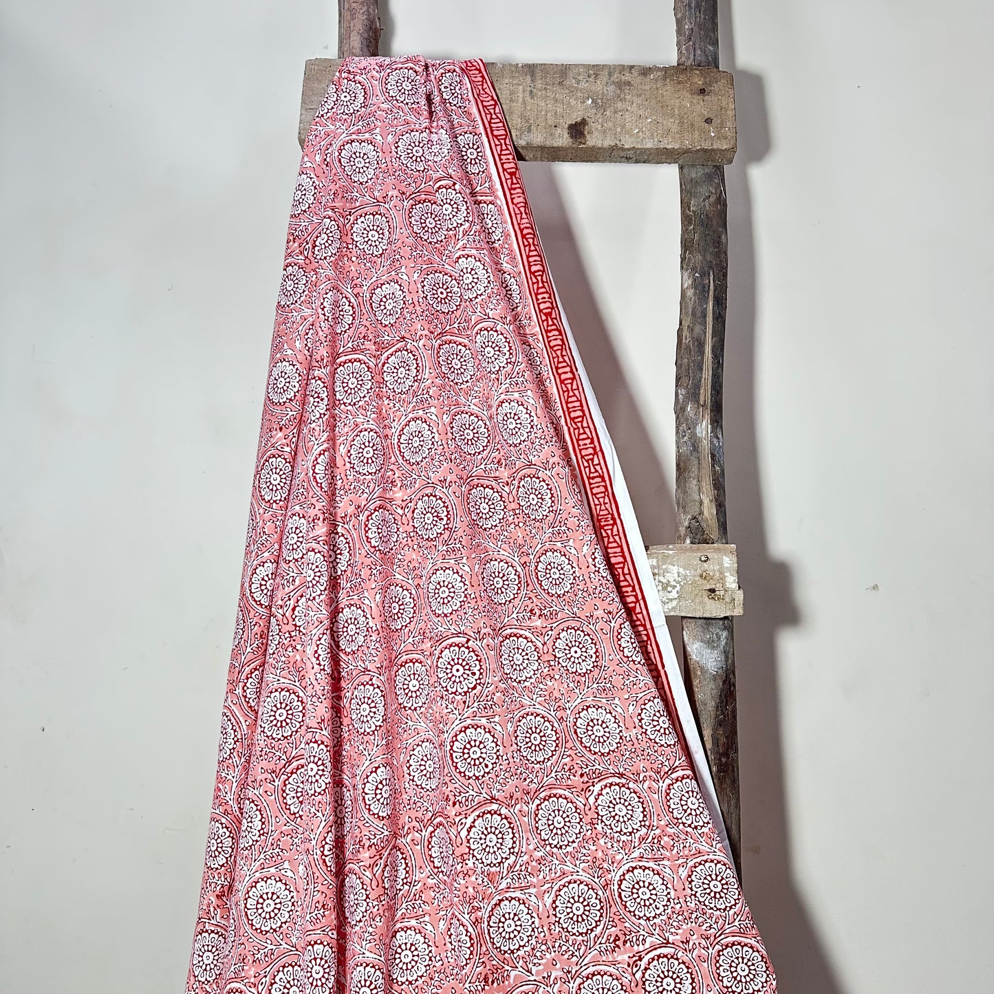 Mul Cotton Peach Floral Print organic handloom printed fabric