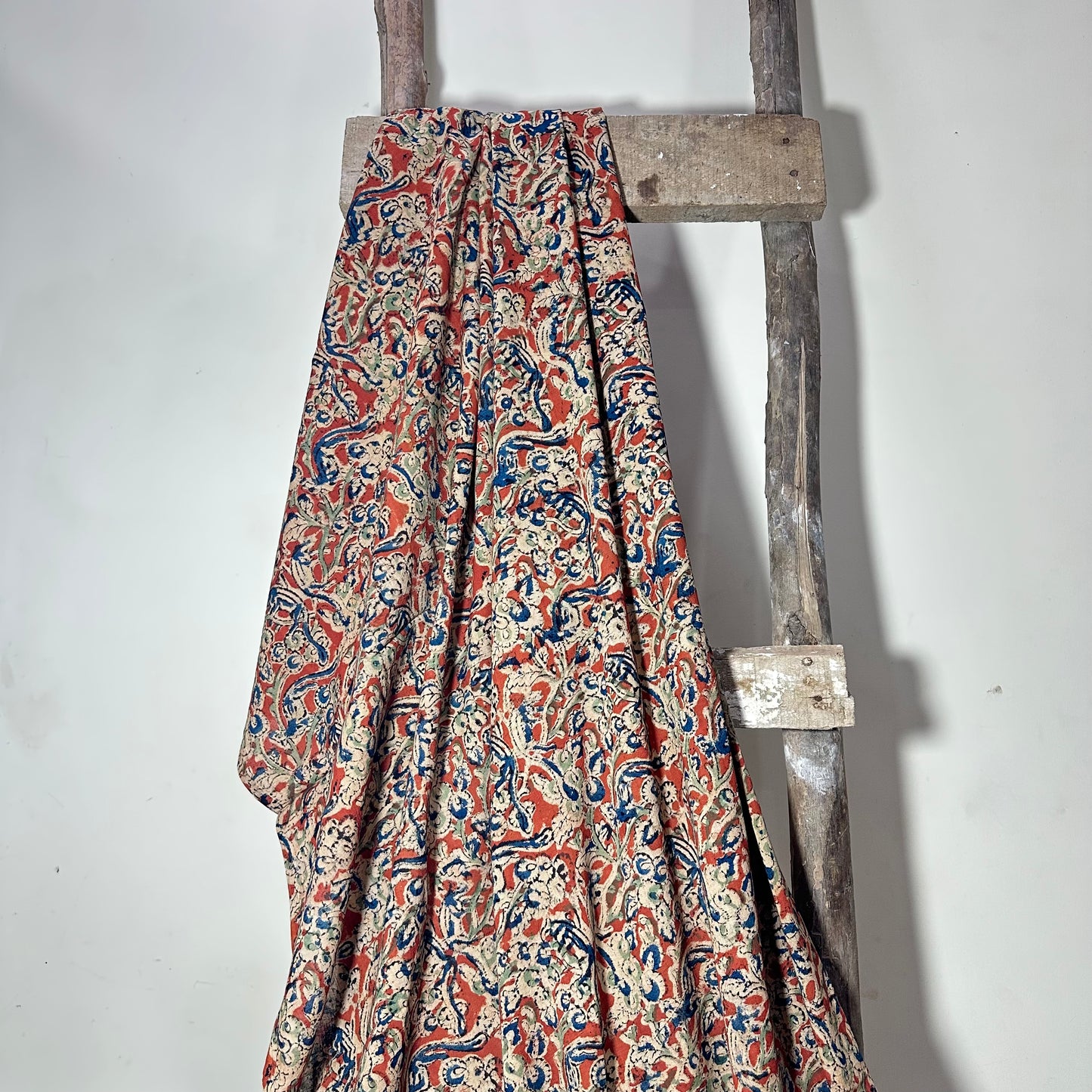 Kalamkari Orange and Blue Pure Cotton Organic Handloom  Printed Fabric