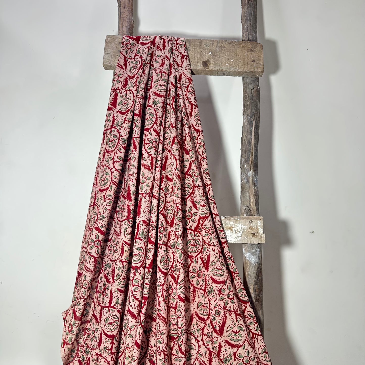 Kalamkari Red and Green Pure Cotton Organic Handloom Printed Fabric