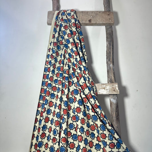 Ajrak  Red and Blue star print pure Cotton Handloom printed fabric