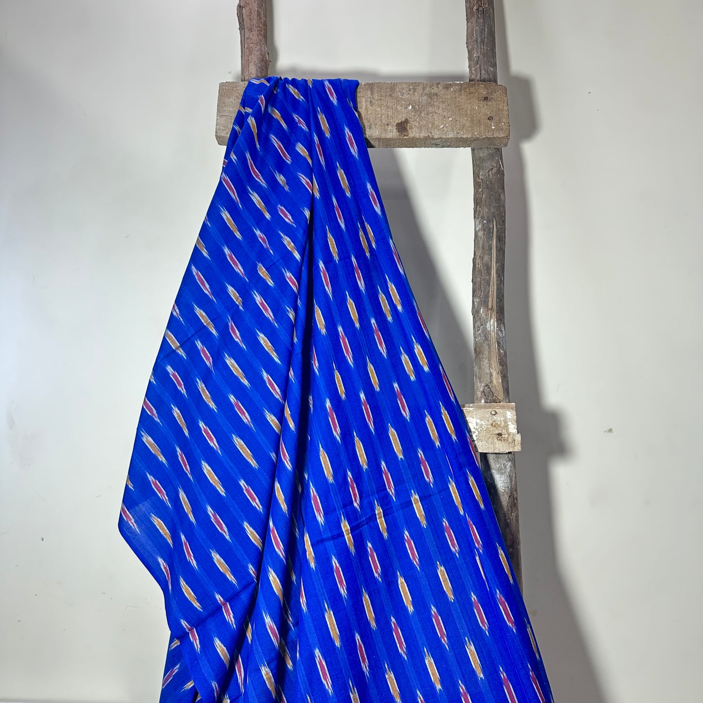 Ikkat Royal Blue Organic Pure Cotton Handloom Printed Fabric