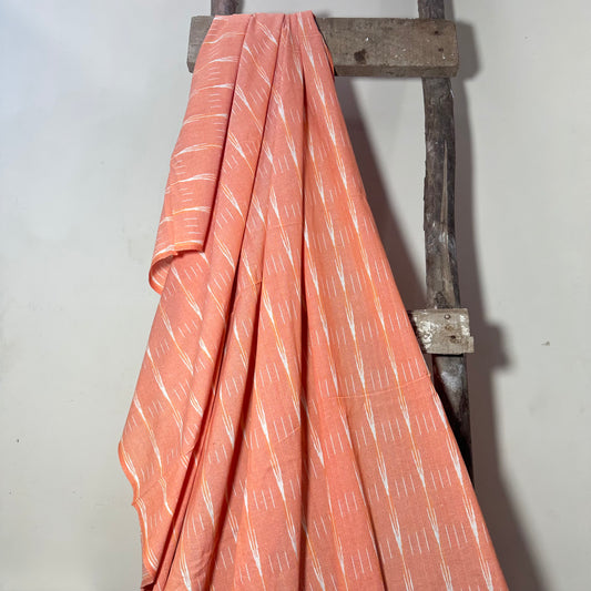 Ikkat Peach  Organic Pure Cotton Handloom Printed Fabric