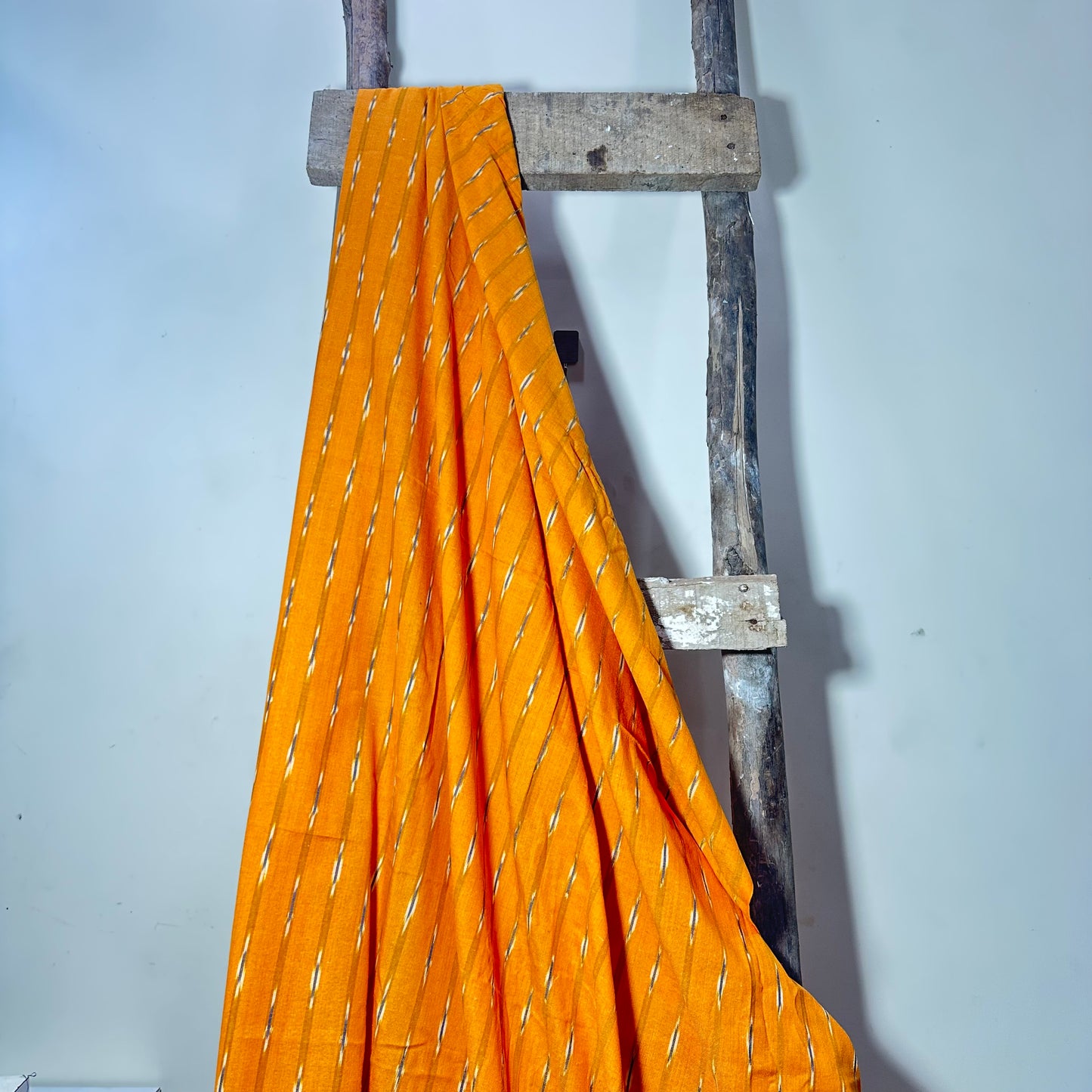 Ikkat Bright Orange Organic Pure Cotton Handloom Printed Fabric