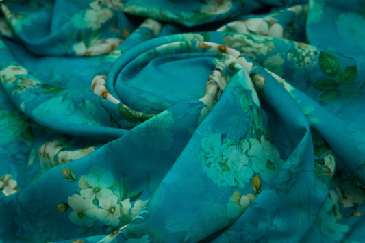 Cotton Viscose Floral Teal