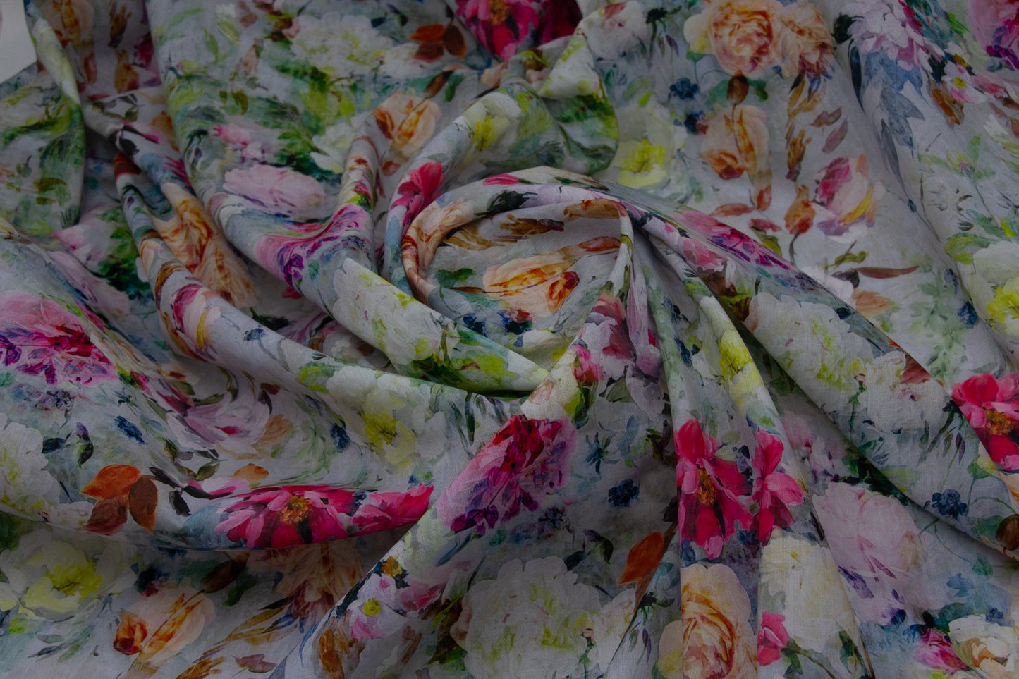 4 Meter Cotton Viscose Multicolor Floral on Light Bluish Gray