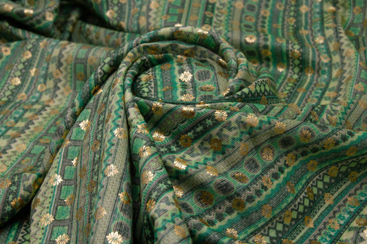 Cotton Rayon Foil Print Mint Green Fabric