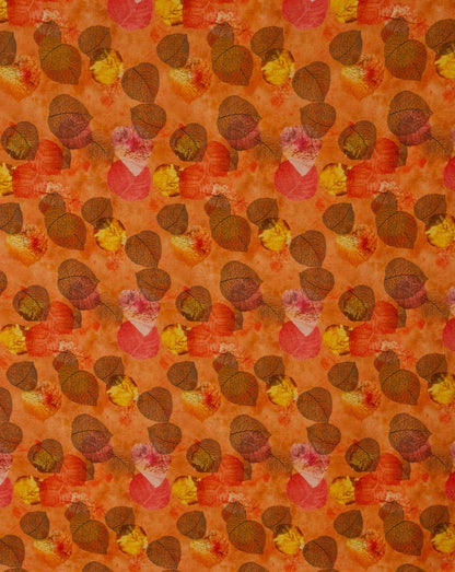 Cotton Viscose Leafy Bright Orange with Black