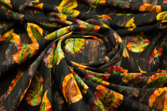 Cotton Viscose Fall Leaves Black