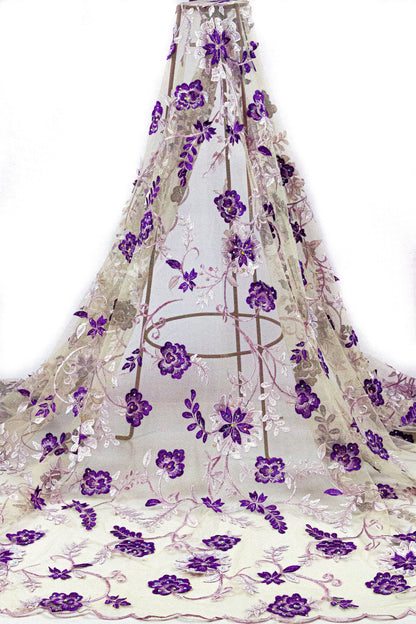 3D Lace Floral Purple Orchid  ( Imported Lace) 54" Fabric