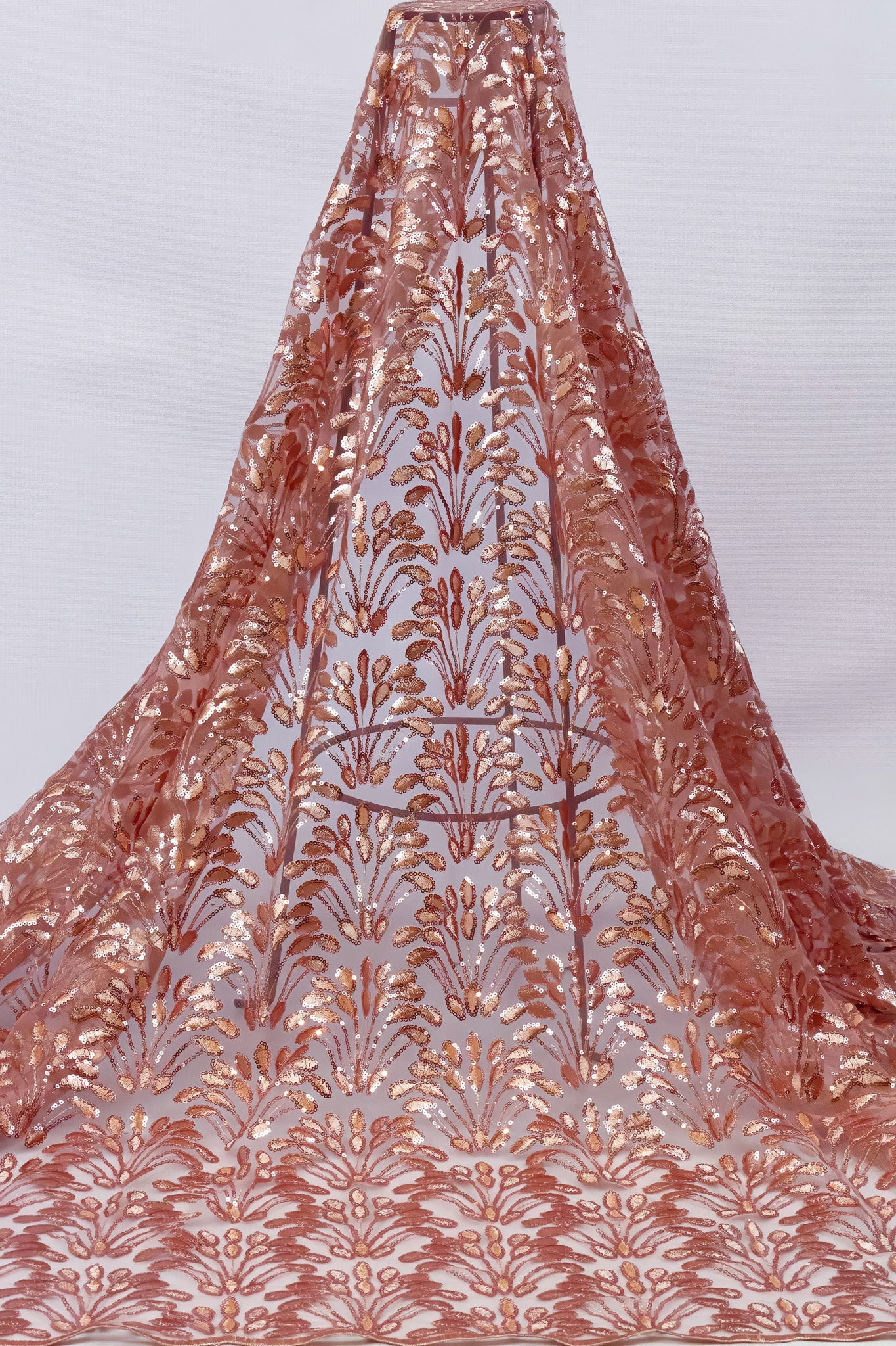 Zeya Floral Net Sequin Lace Peach 54" Fabric