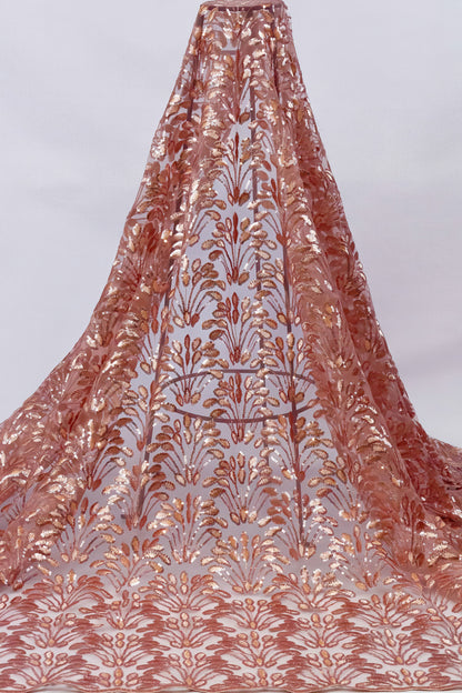 Zeya Floral Net Sequin Lace Peach 54" Fabric