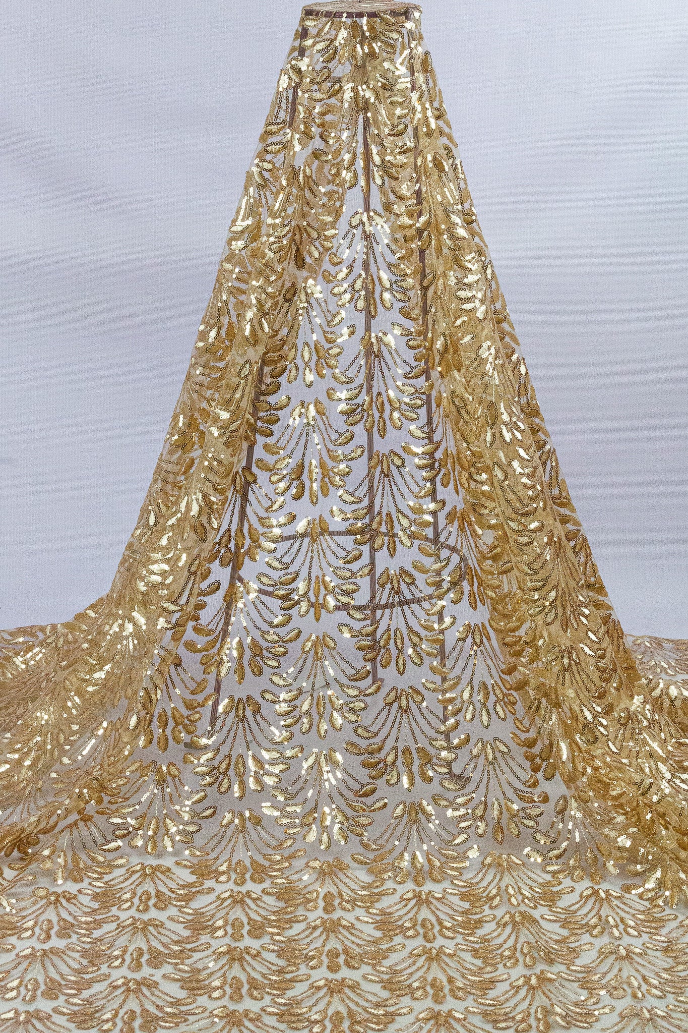 Zeya Floral Net Sequin Lace Gold 54" Fabric