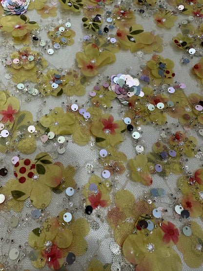 Yellow Sequin Fairy  Lace 56" Fabric