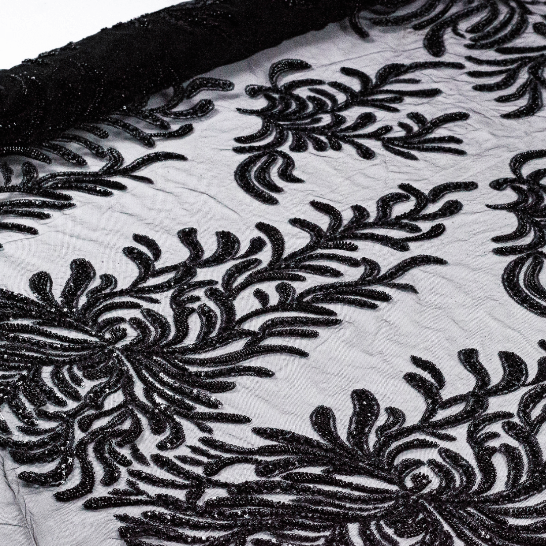 Wavy Floral Black 54" Lace Fabric