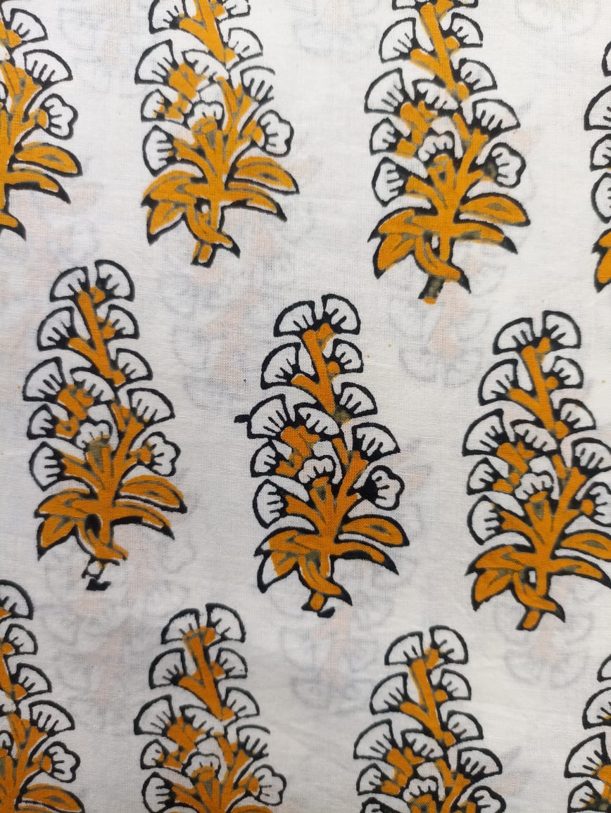 Mul Cotton Yellow print organic Handloom printed fabric