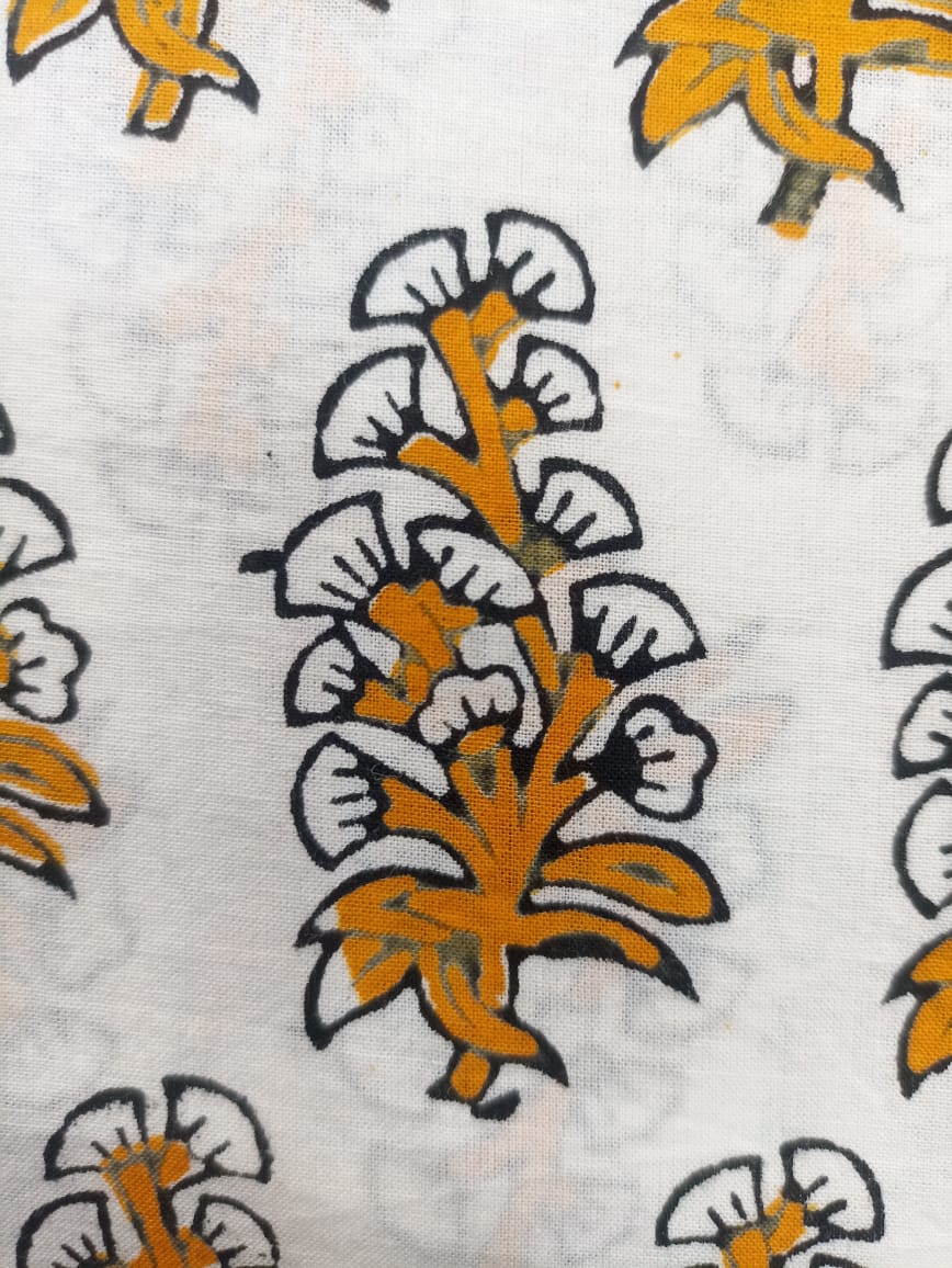 Mul Cotton Yellow print organic Handloom printed fabric