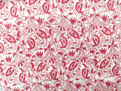 Mul Cotton Red leaf pattern organic handloom printed fabric