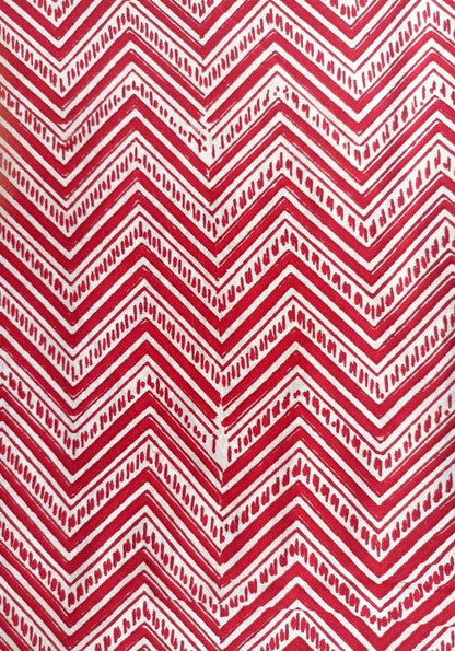 Mul Cotton Red Zig- Zag print organic handloom printed fabric