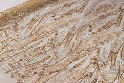 Palm Floral Heavy Lace Gold 54" Fabric