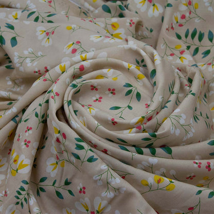 Beige and green floral print 58"Fabric