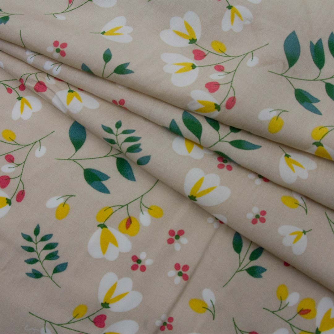 Beige and green floral print 58"Fabric